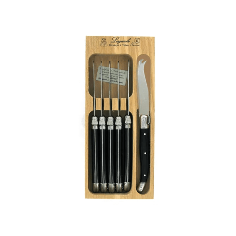 Andre Verdier Laguiole Debutant Cheese Knife Set 6 Piece Black