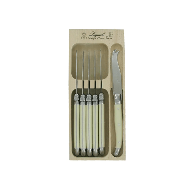 Andre Verdier Laguiole Debutant Cheese Knife Set 6 Piece Ivory