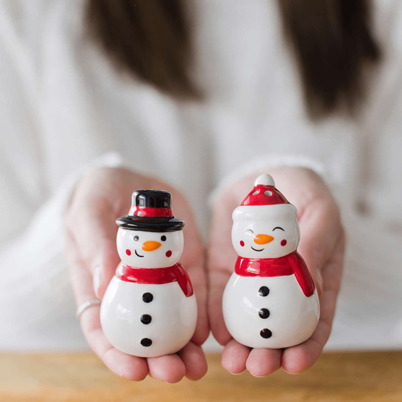 Design Imports Mr & Mrs Snowman Ceramic Salt & Pepper Shaker Set