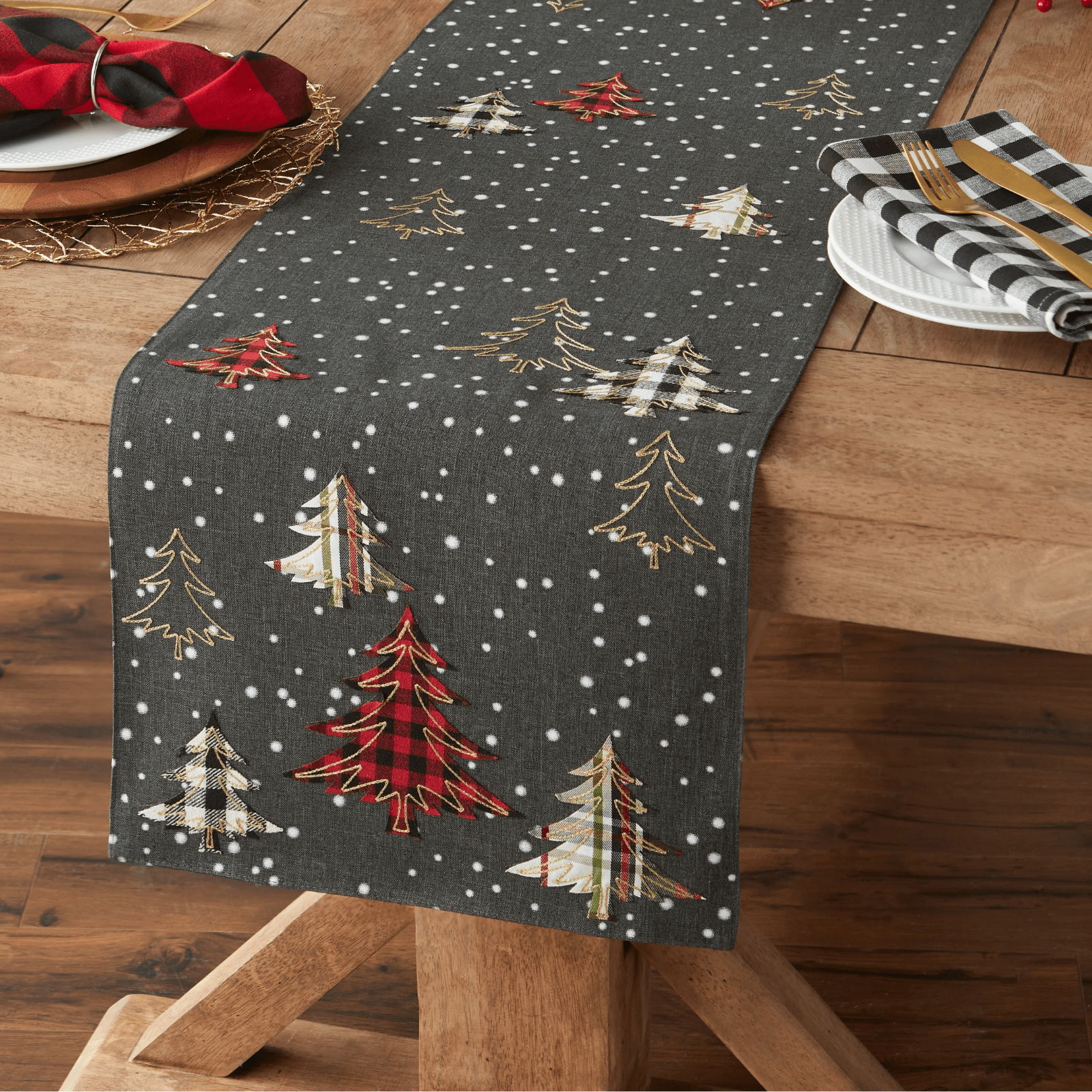 Design Imports Snow Trees Embellished Table Runner