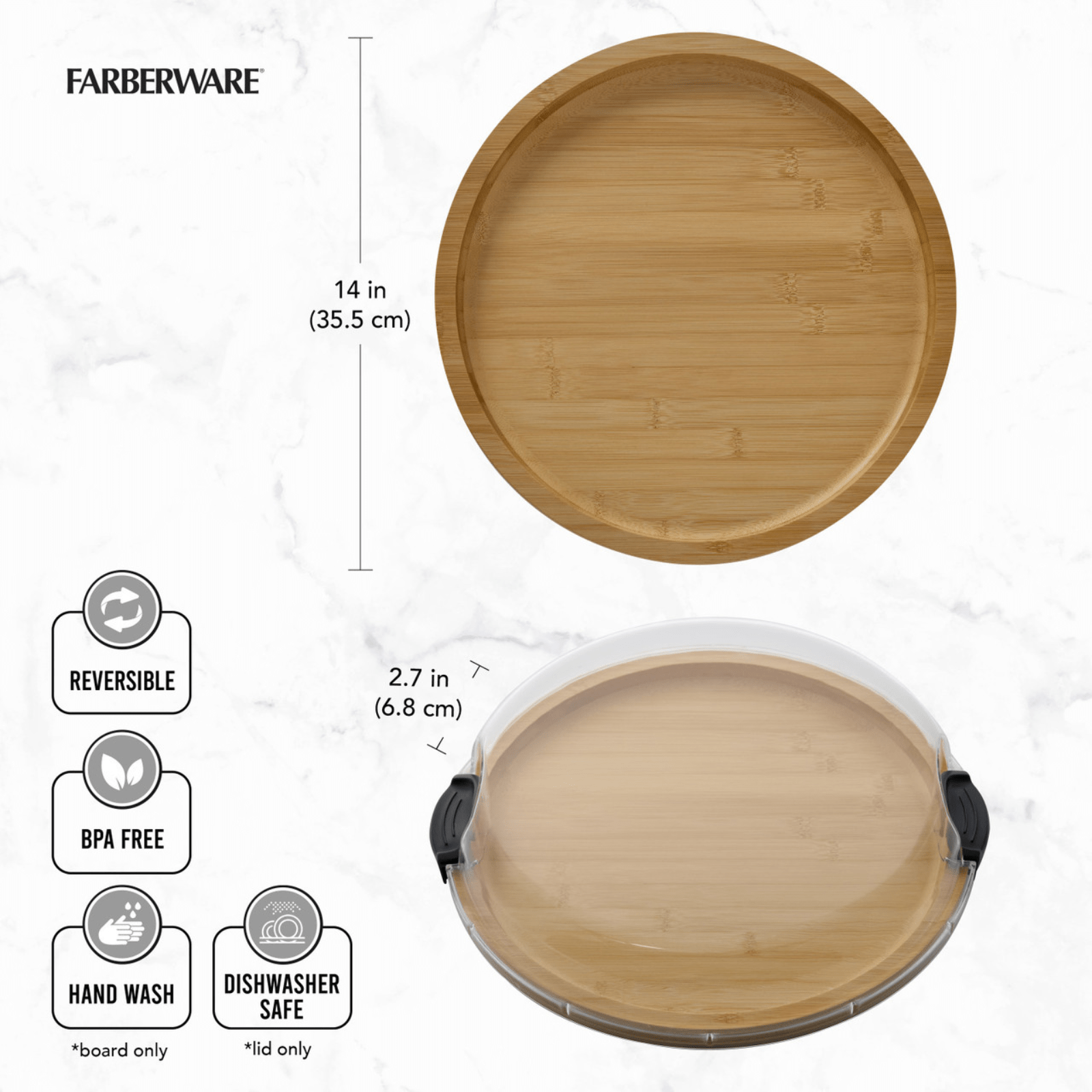 Farberware Build-a-Board Bamboo Round Snack Serving Board 35.5cm