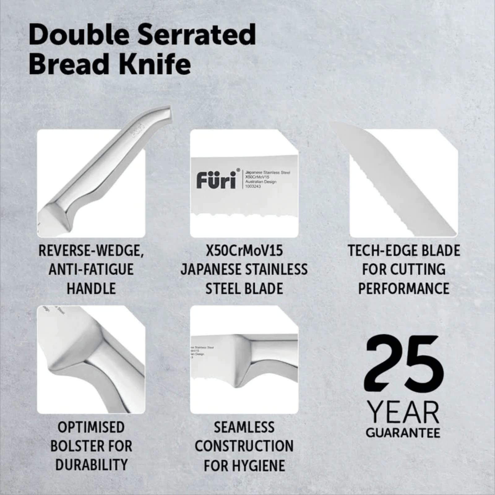 Furi Pro Double Serrated Bread Knife & Bread Cutting Board Set 2-Piece