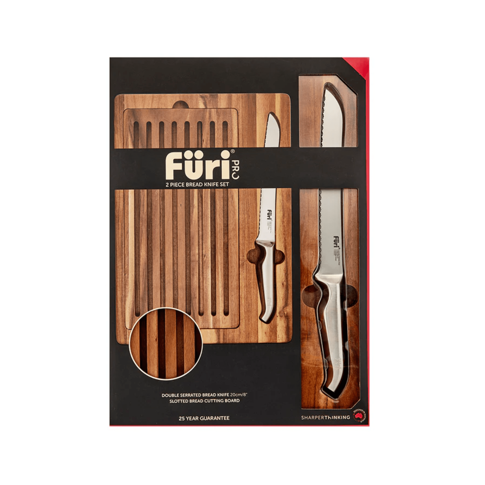 Furi Pro Double Serrated Bread Knife & Bread Cutting Board Set 2-Piece
