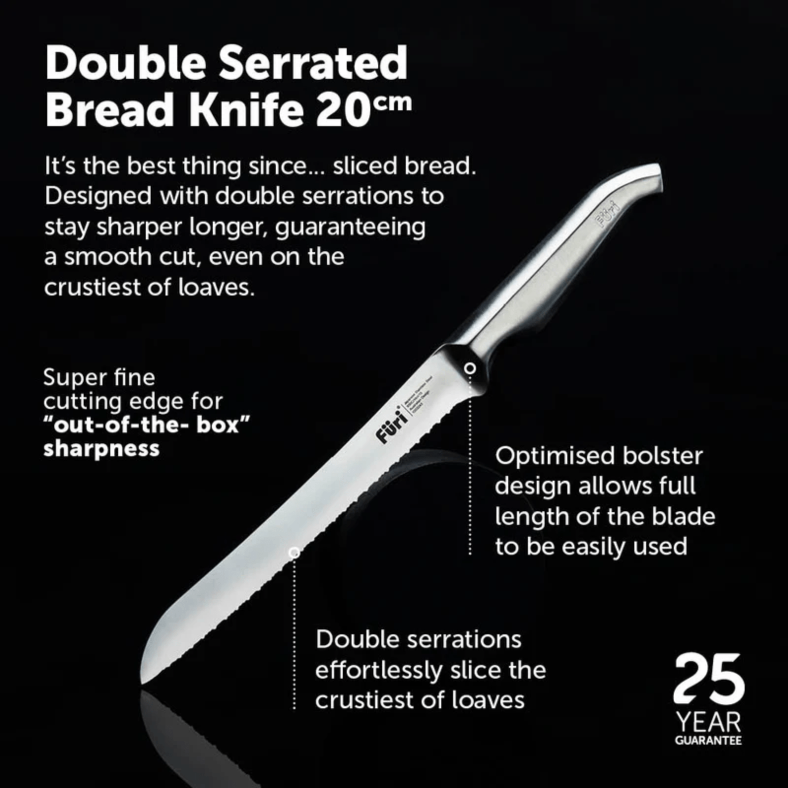 Furi Pro Double Serrated Bread Knife & Bread Cutting Board Set 2-Piece