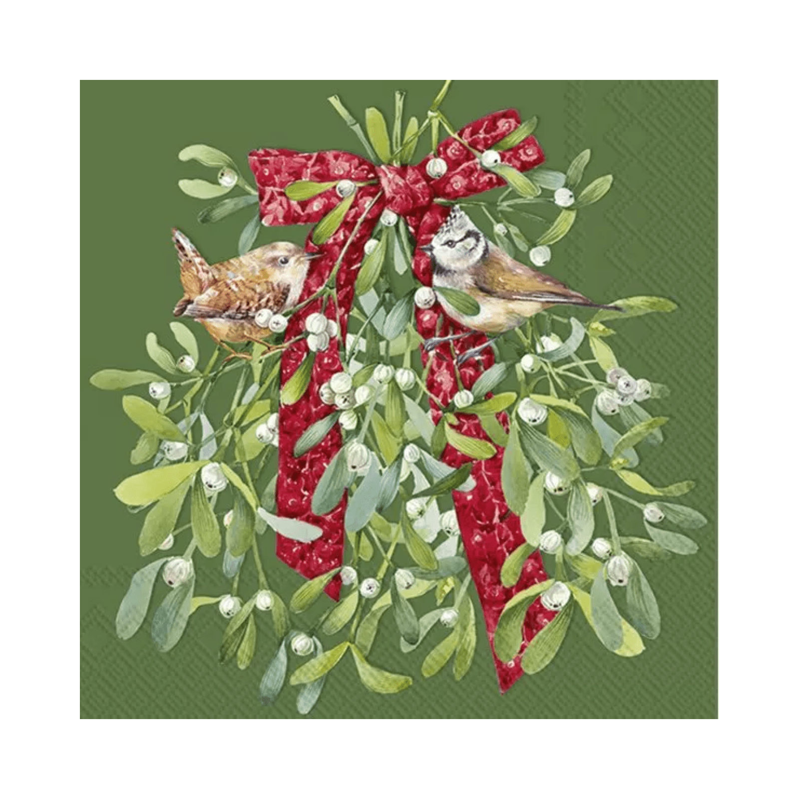 IHR Luncheon Birds in Mistletoe Green Napkins Pack of 20