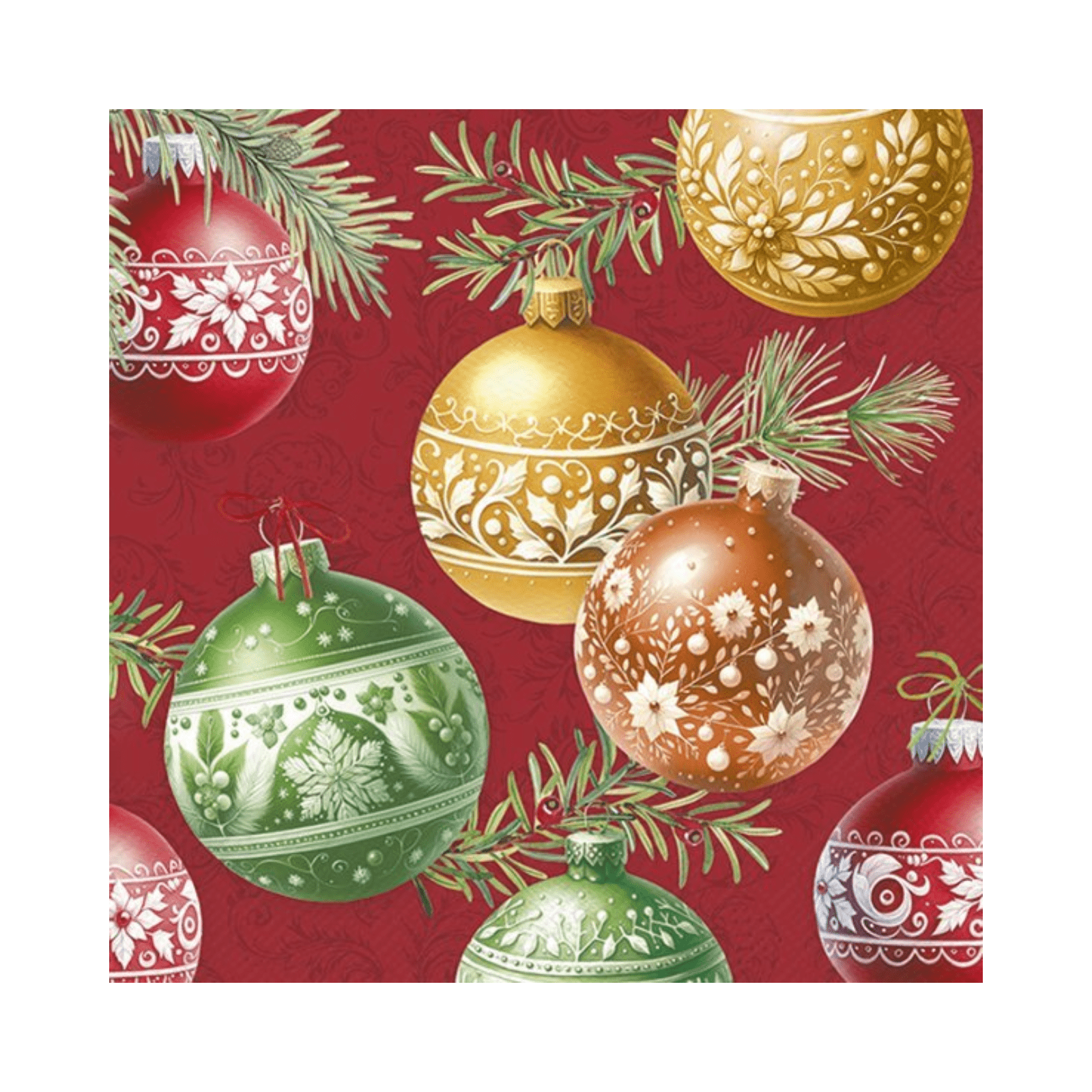 IHR Luncheon Christmas Bubbles Red Napkins Pack of 20