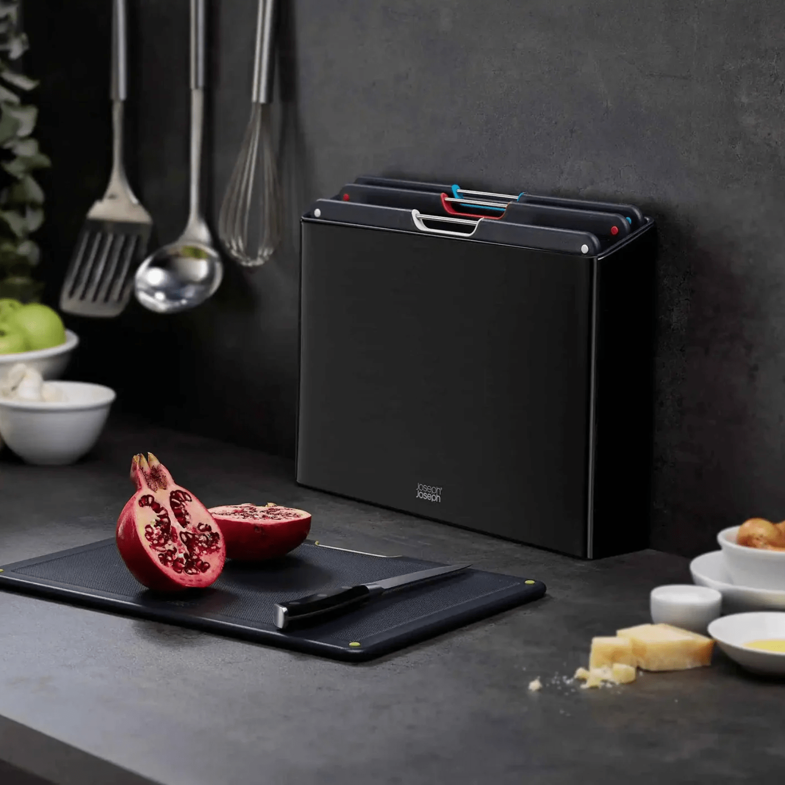 Joseph Joseph Folio Steel Chopping Board Set 4-Piece Large Carbon Black