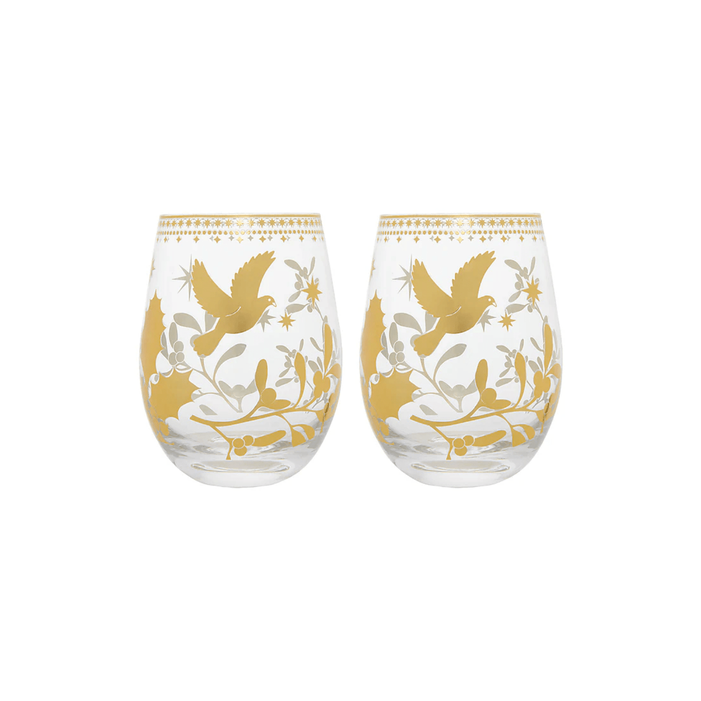 Maxwell & Williams White Christmas Stemless Wine Glass 550ml Set of 2 Gold