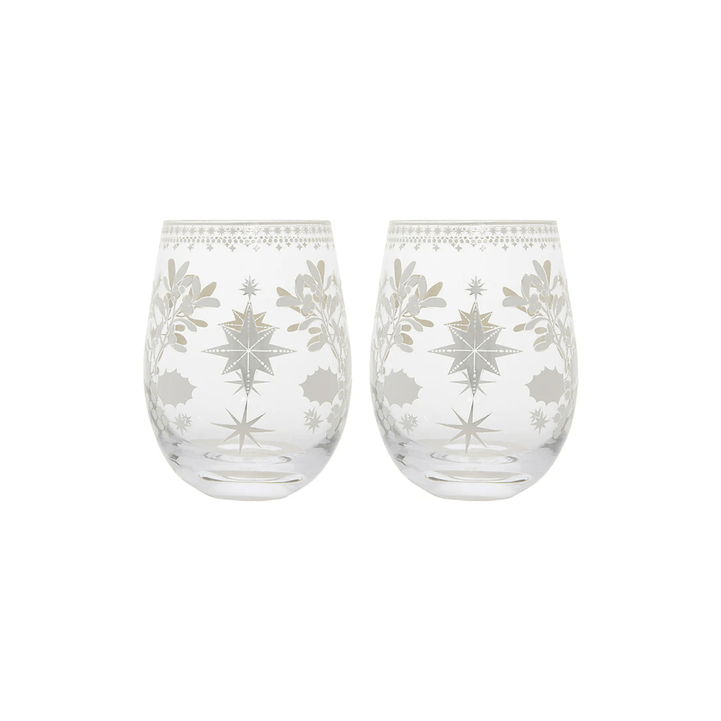 Maxwell & Williams White Christmas Stemless Wine Glass 550ml Set of 2 Silver