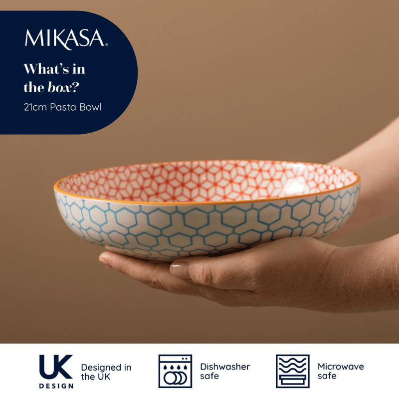 Mikasa Pasta Bowl 21cm Blue Geometric