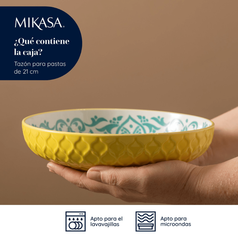 Mikasa Pasta Bowl 21cm Yellow & Blue Geometric