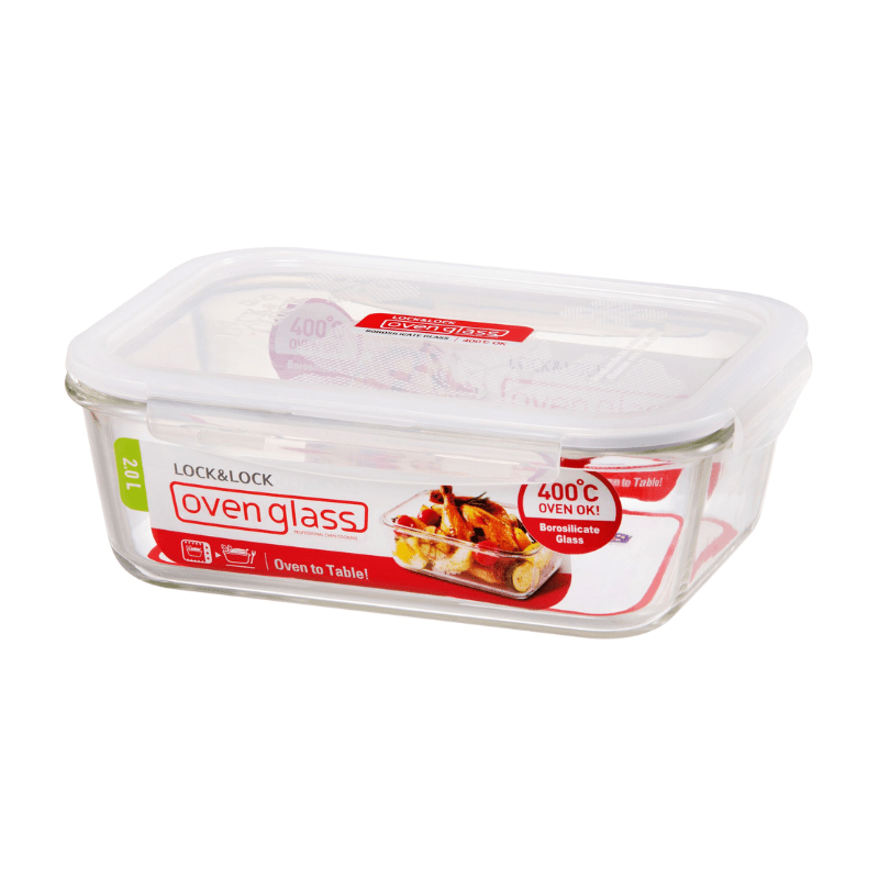 LocknLock Euro Glass Rectangular Container with Lid 2000ml The Homestore Auckland