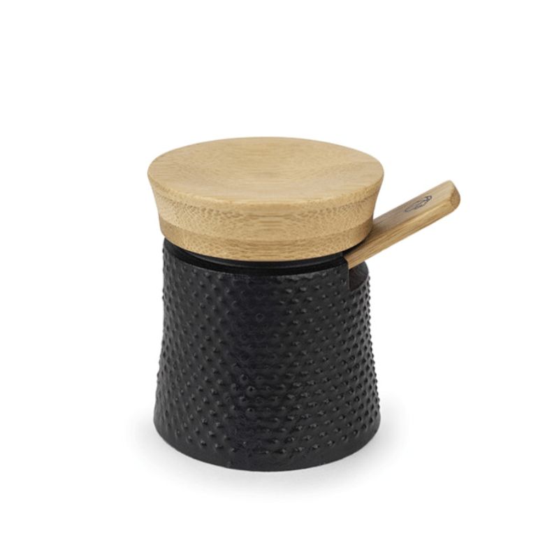 Peugeot Bali Fonte Cast Iron Black Pepper Mill 8cm + Salt Cellar + Tray Gift Set