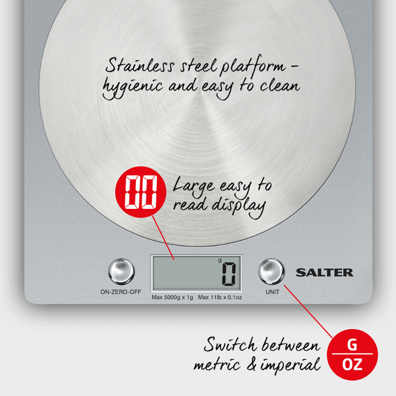 Salter Disc Electronic Kitchen Scale Silver 5kg Capacity