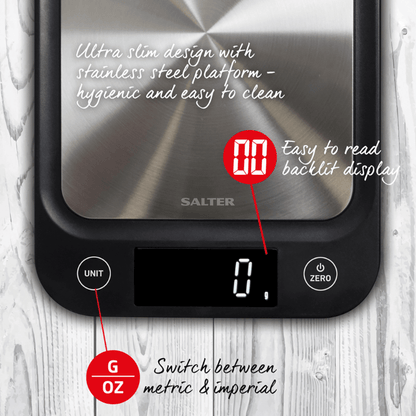 Salter Ultra Slim Electronic Kitchen Scale 5kg Capacity The Homestore Auckland