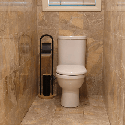 White Magic Eco Basics Toilet Roll Dispenser + Brush Black The Homestore Auckland
