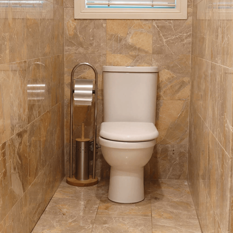 White Magic Eco Basics Toilet Roll Dispenser + Brush Stainless Steel The Homestore Auckland