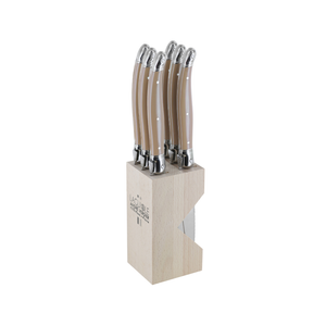 Andre Verdier Laguiole Debutant Steak Knife Block Set of 6 Mushroom