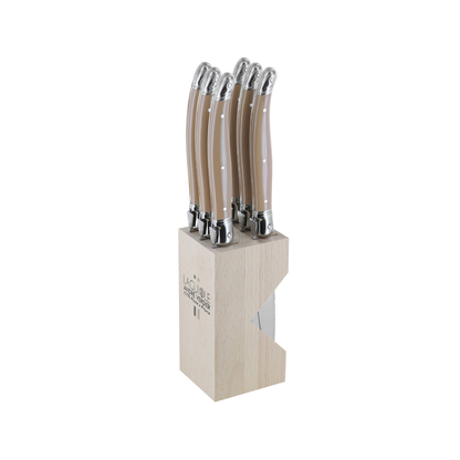Andre Verdier Laguiole Debutant Steak Knife Block Set of 6 Mushroom