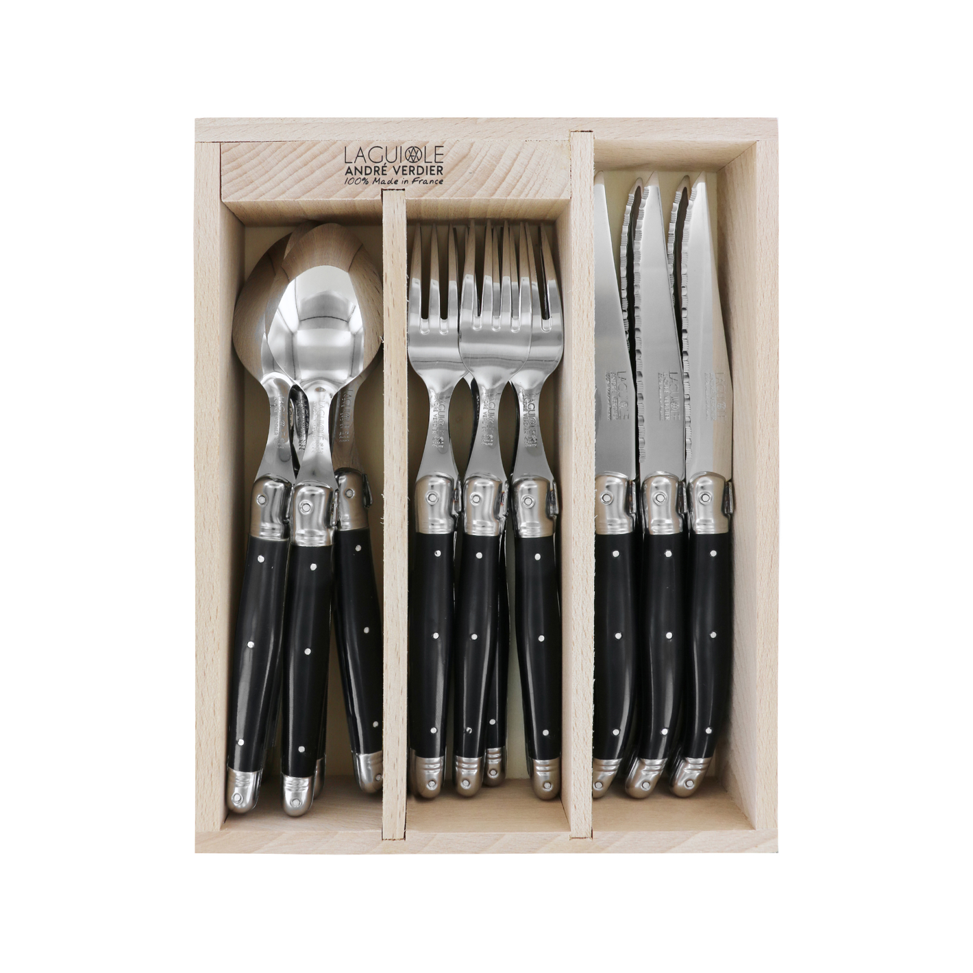 Andre Verdier Laguiole Debutant Cutlery Set 18-Piece Black