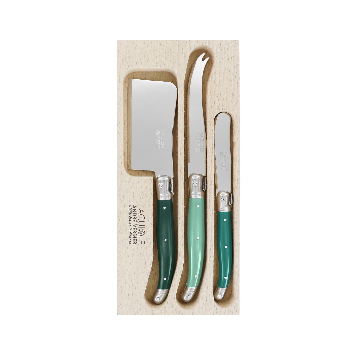 Andre Verdier Laguiole Debutant Cheese Spreader Small Set of 3 Forest Green