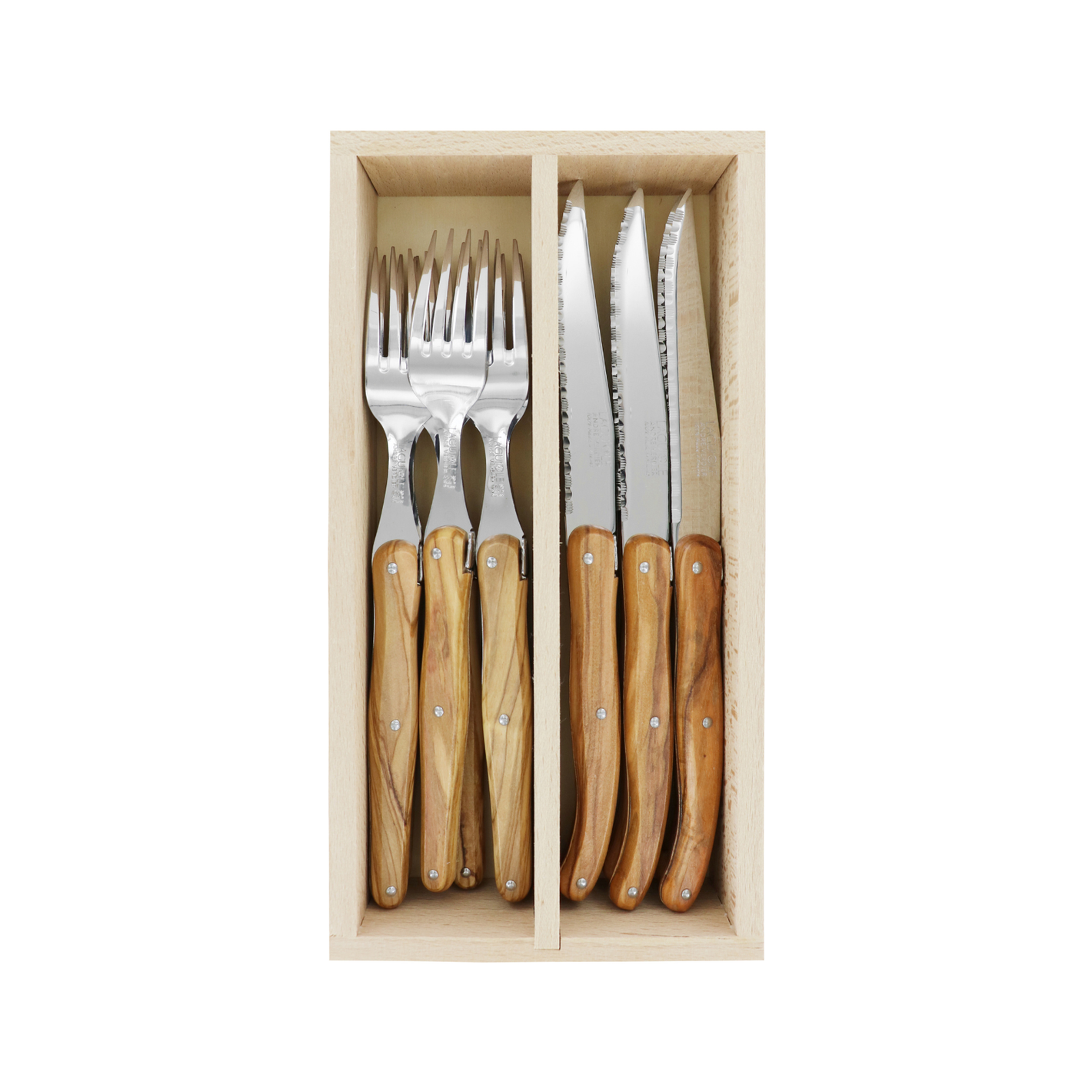 Andre Verdier Laguiole Debutant Cutlery Set 12-Piece Olive Wood