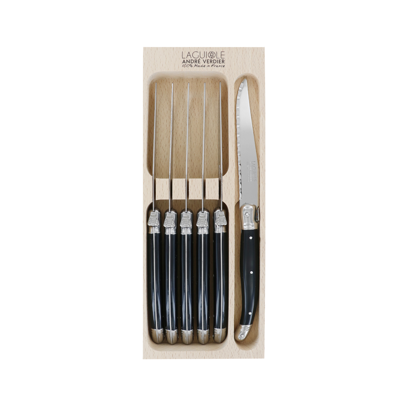 Andre Verdier Laguiole Debutant Steak Knife Set of 6 Black
