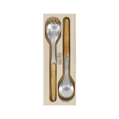 Andre Verdier Laguiole Debutant Salad Server Set Olive Wood