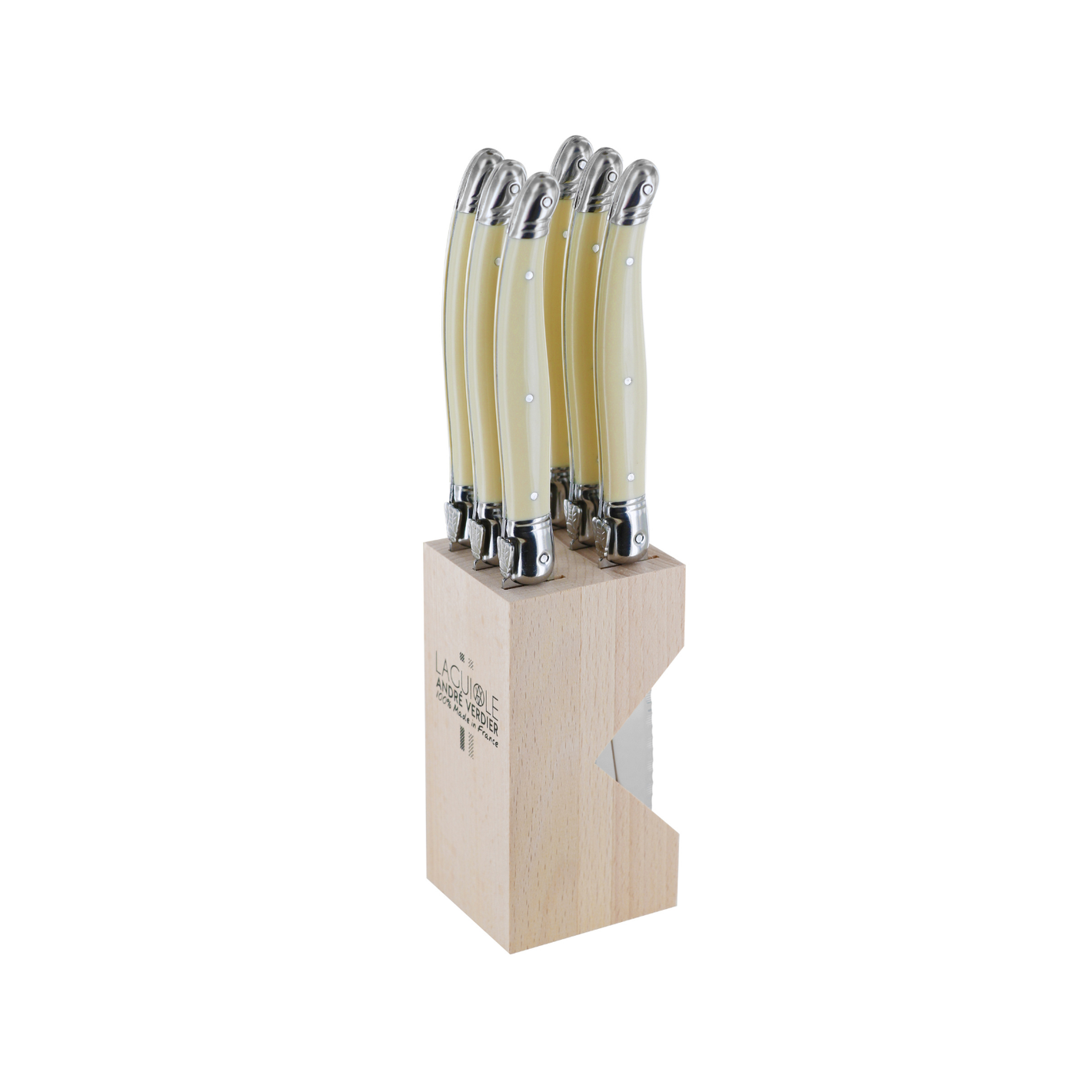Andre Verdier Laguiole Debutant Steak Knife Block Set of 6 Ivory
