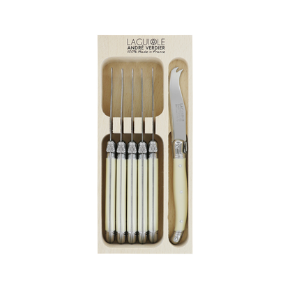 Andre Verdier Laguiole Debutant Cheese Knife Set of 6 Ivory