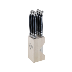 Andre Verdier Laguiole Debutant Steak Knife Block Set of 6 Black