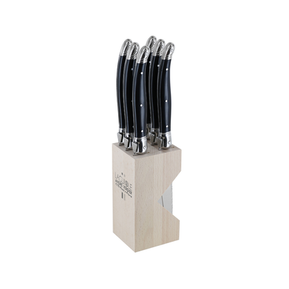 Andre Verdier Laguiole Debutant Steak Knife Block Set of 6 Black