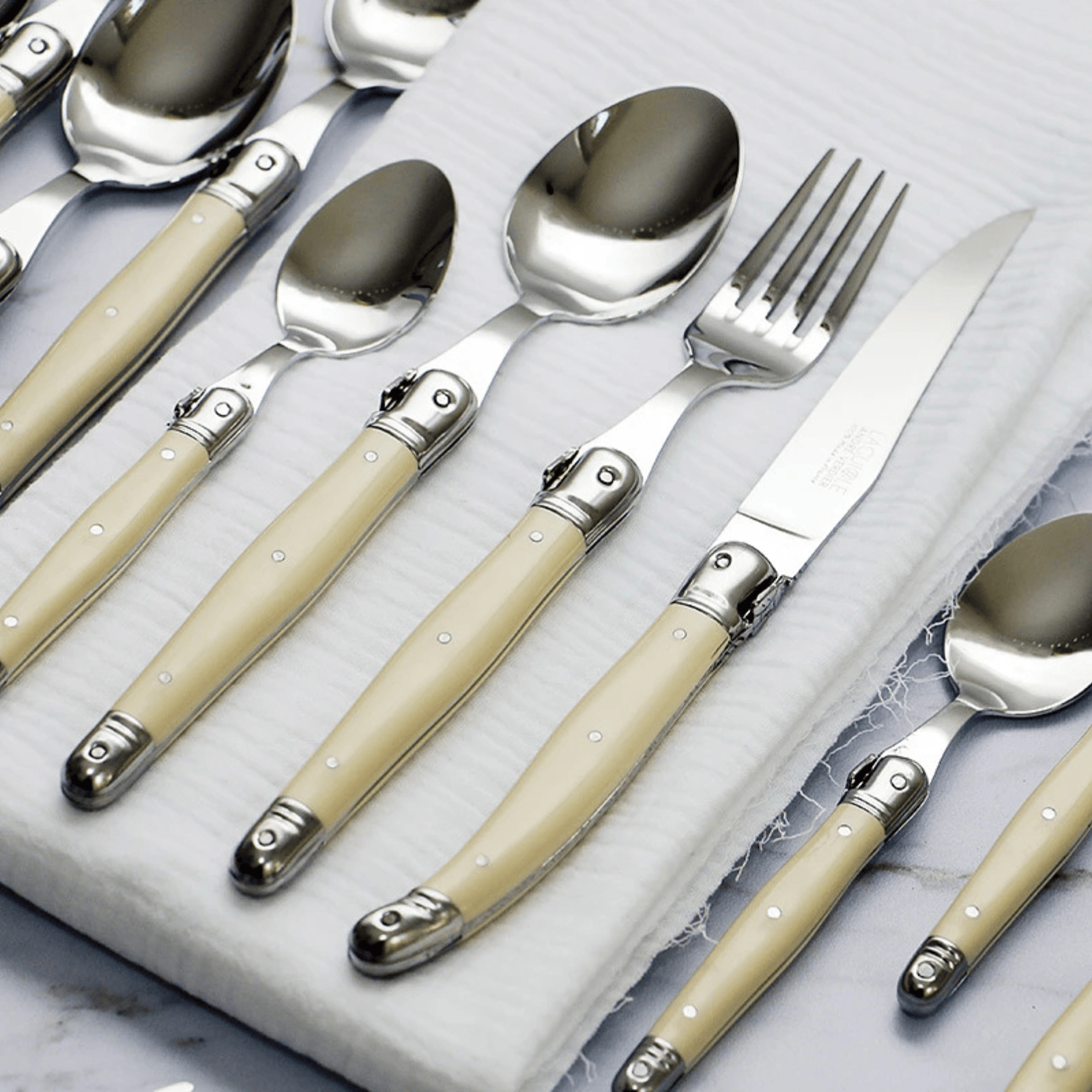 Andre Verdier Laguiole Classique Dinner Spoon Set of 6 Ivory