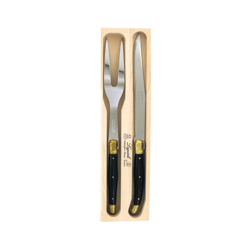 Andre Verdier Laguiole Debutant Carving Set Black & Brass