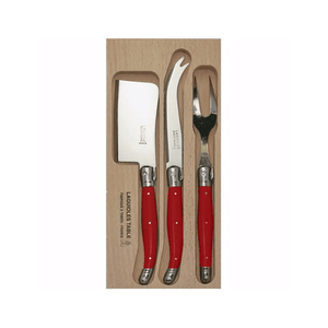 Andre Verdier Laguiole Debutant Cheese Fork Set of 3 Bright Red