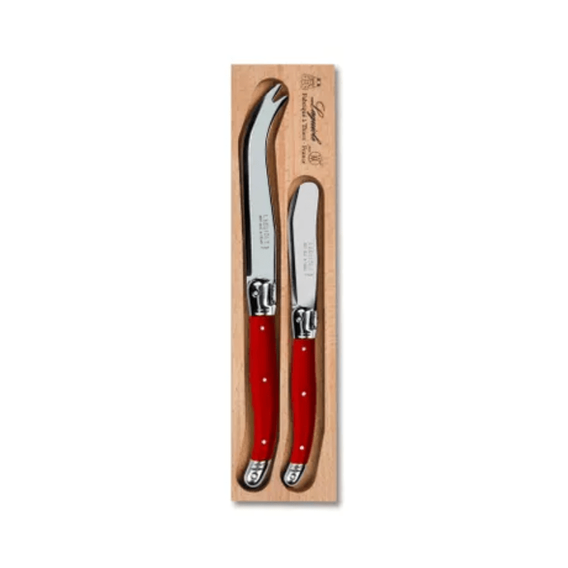 Andre Verdier Laguiole Debutant Cheese Knife And Spreader 2-Piece Brass Red