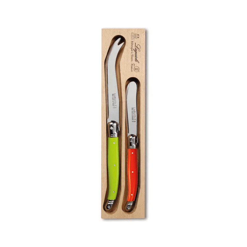 Andre Verdier Laguiole Debutant Cheese Knife & Spreader Set Green & Orange