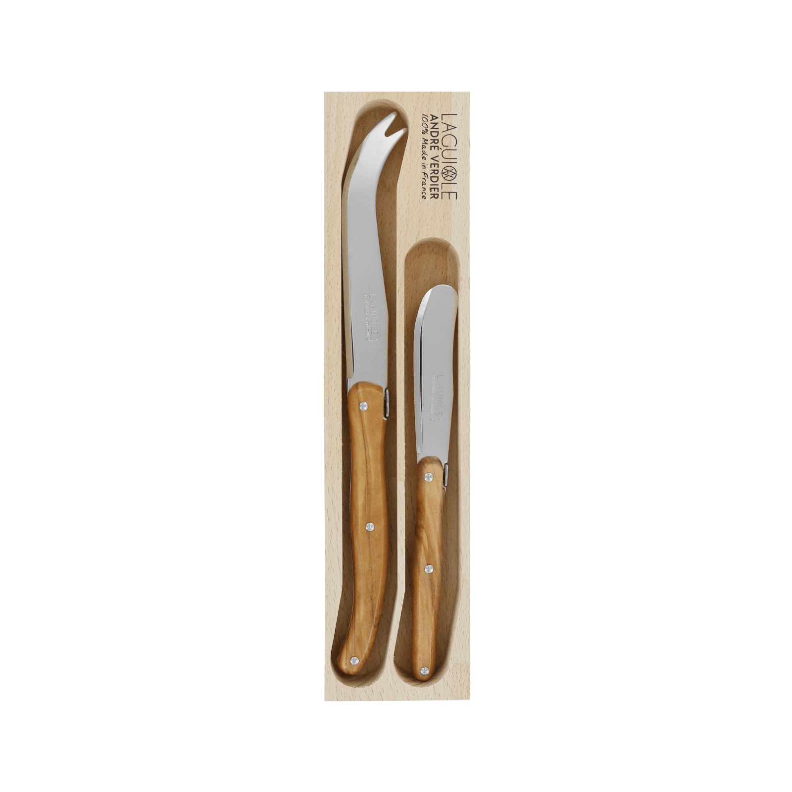 Andre Verdier Laguiole Debutant Cheese Knife & Spreader Set Olive Wood
