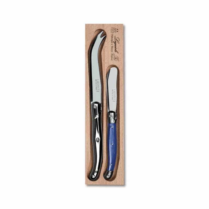 Andre Verdier Laguiole Debutant Cheese Knife & Spreader Set Stainless Steel & Blue