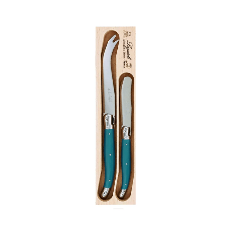 Andre Verdier Laguiole Debutant Cheese Knife & Spreader Set Teal