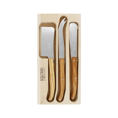 Andre Verdier Laguiole Debutant Cheese Spreader Large Set of 3 Olive Wood
