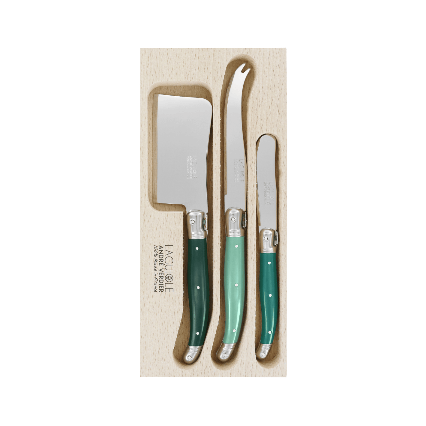 Andre Verdier Laguiole Debutant Cheese Spreader Small Set of 3 Forest Green