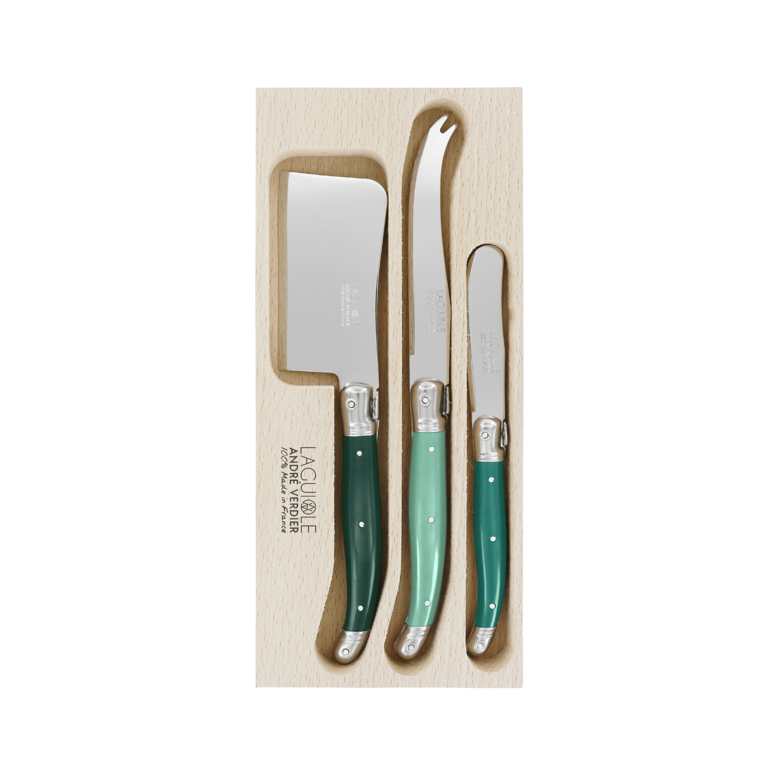 Andre Verdier Laguiole Debutant Cheese Spreader Small Set of 3 Forest Green