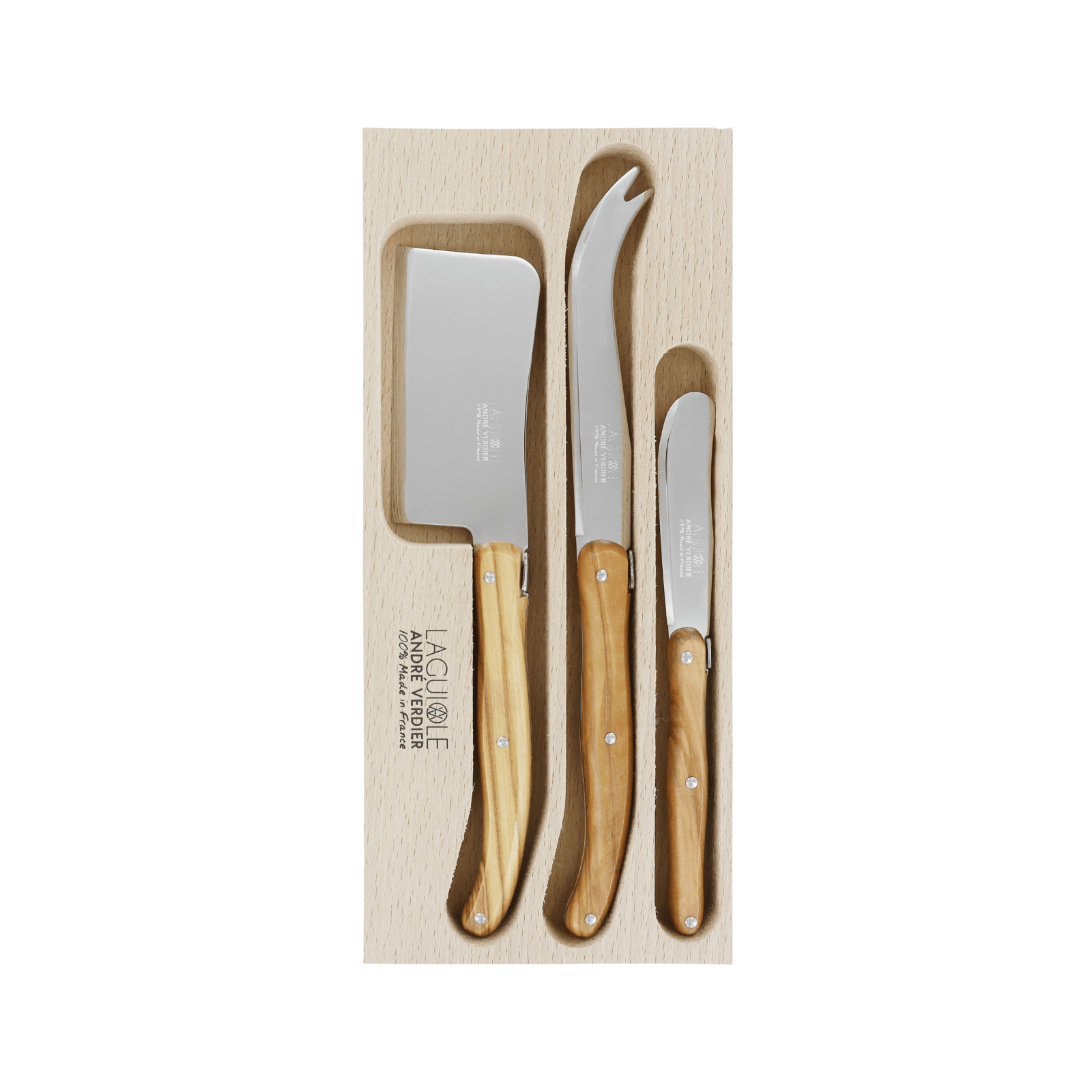 Andre Verdier Laguiole Debutant Cheese Spreader Small Set of 3 Olive Wood