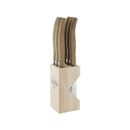 Andre Verdier Laguiole Debutant Country Steak Knife Block Set of 6 Toasted Oak