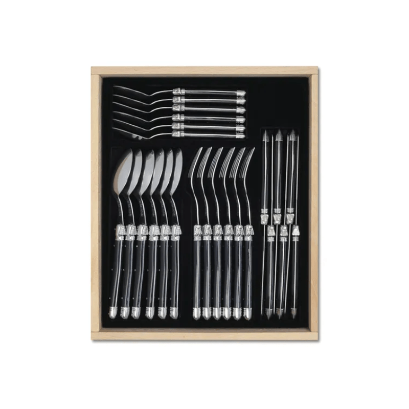 Andre Verdier Laguiole Debutant Cutlery Canteen Set 24-Piece Black