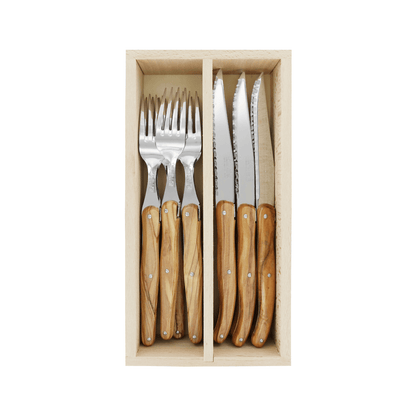 Andre Verdier Laguiole Debutant Cutlery Set 12-Piece Olive Wood