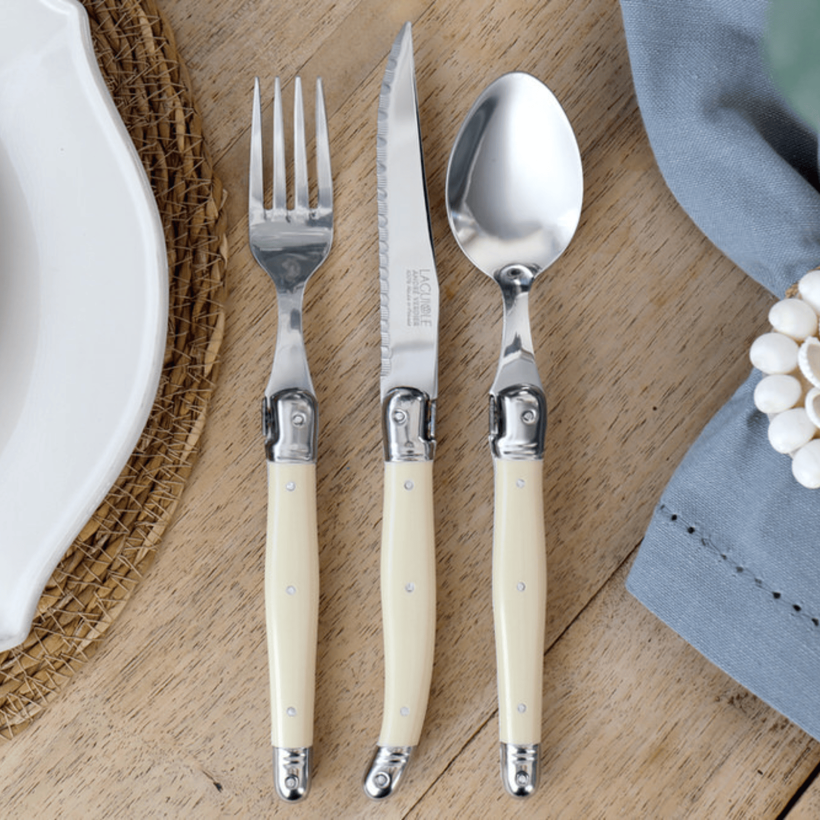 Andre Verdier Laguiole Debutant Cutlery Set 18-Piece Ivory