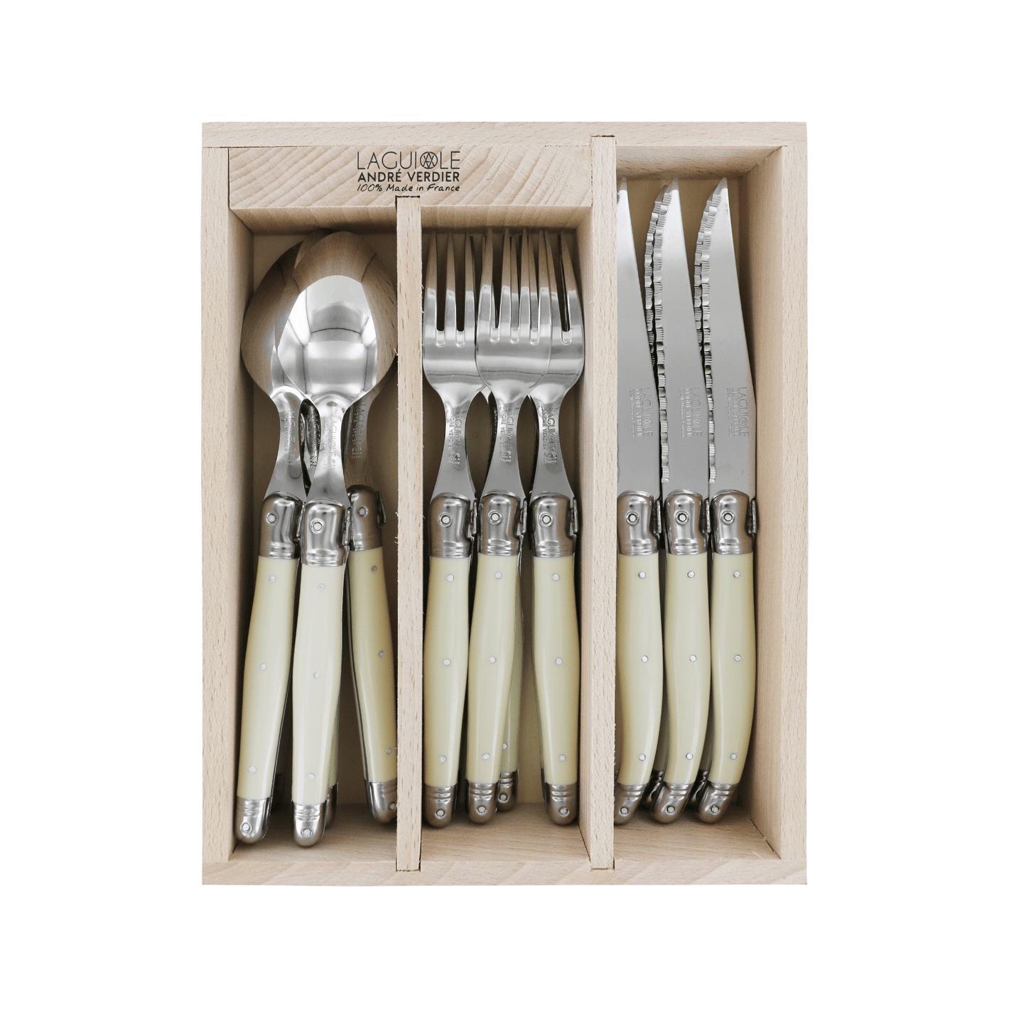 Andre Verdier Laguiole Debutant Cutlery Set 18-Piece Ivory