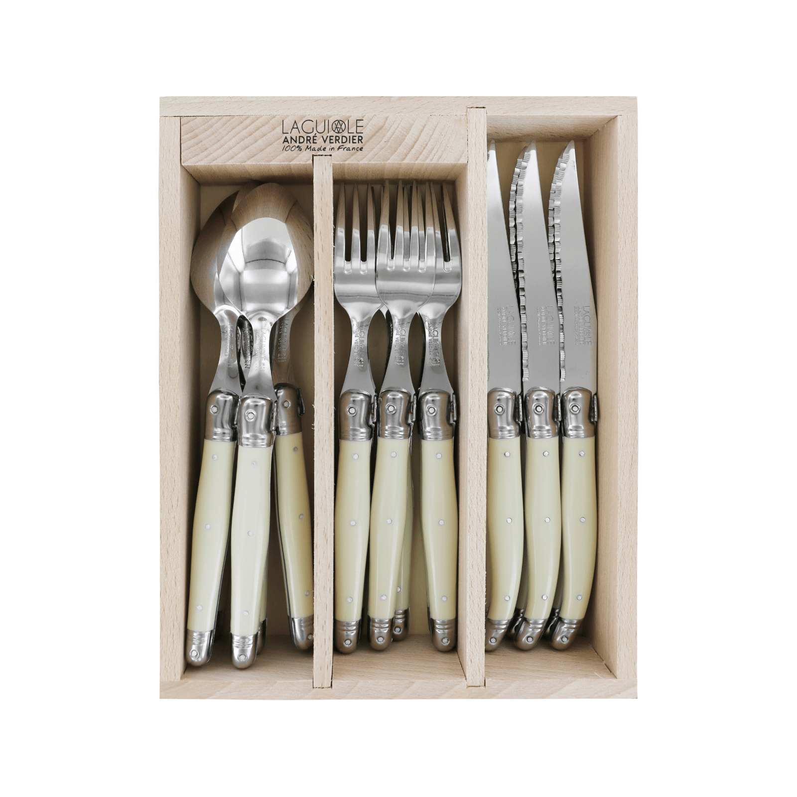 Andre Verdier Laguiole Debutant Cutlery Set 18-Piece Ivory